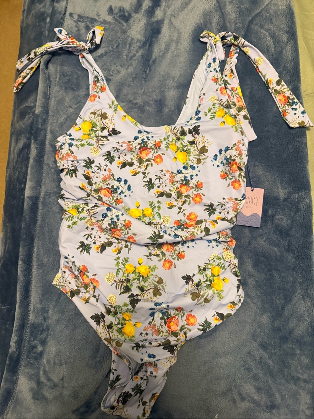 Hanky Panky Floral One-Piece Swimsuit in Light Blue with Yellow & Pink Flowers